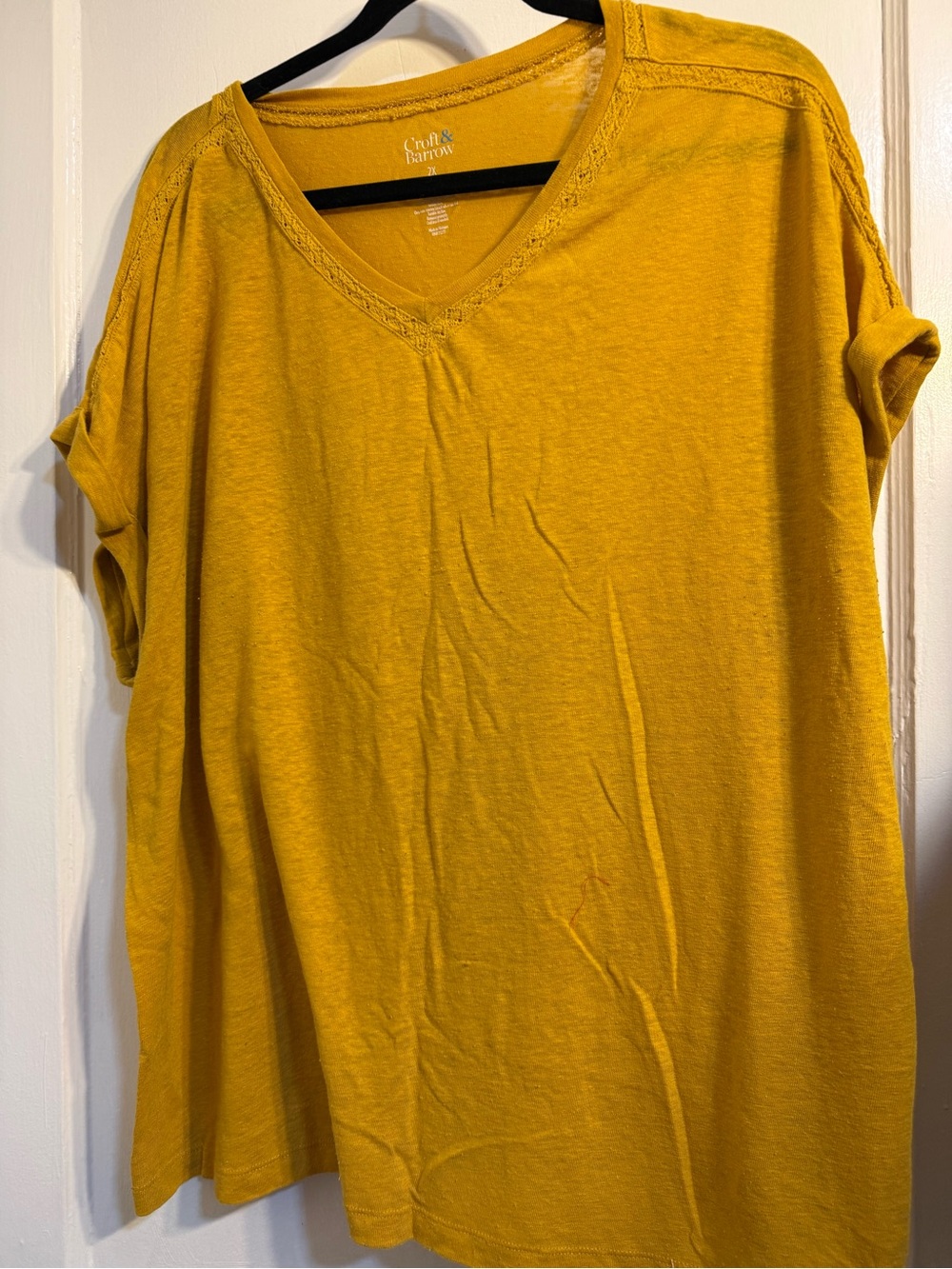 croft & barrow Women's V-Neck Short Sleeve Top - Mustard Yellow